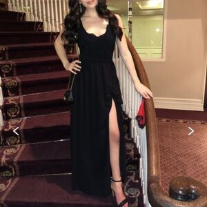 Love by Theia Black Lace Scoop Neck Gown